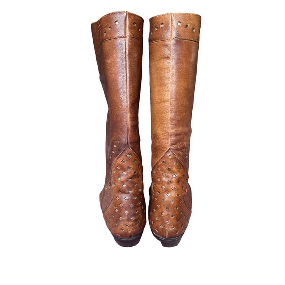 Gianni Bini Brown Perforated Leather Knee High Riding Boots Women 5B - Picture 4 of 5
